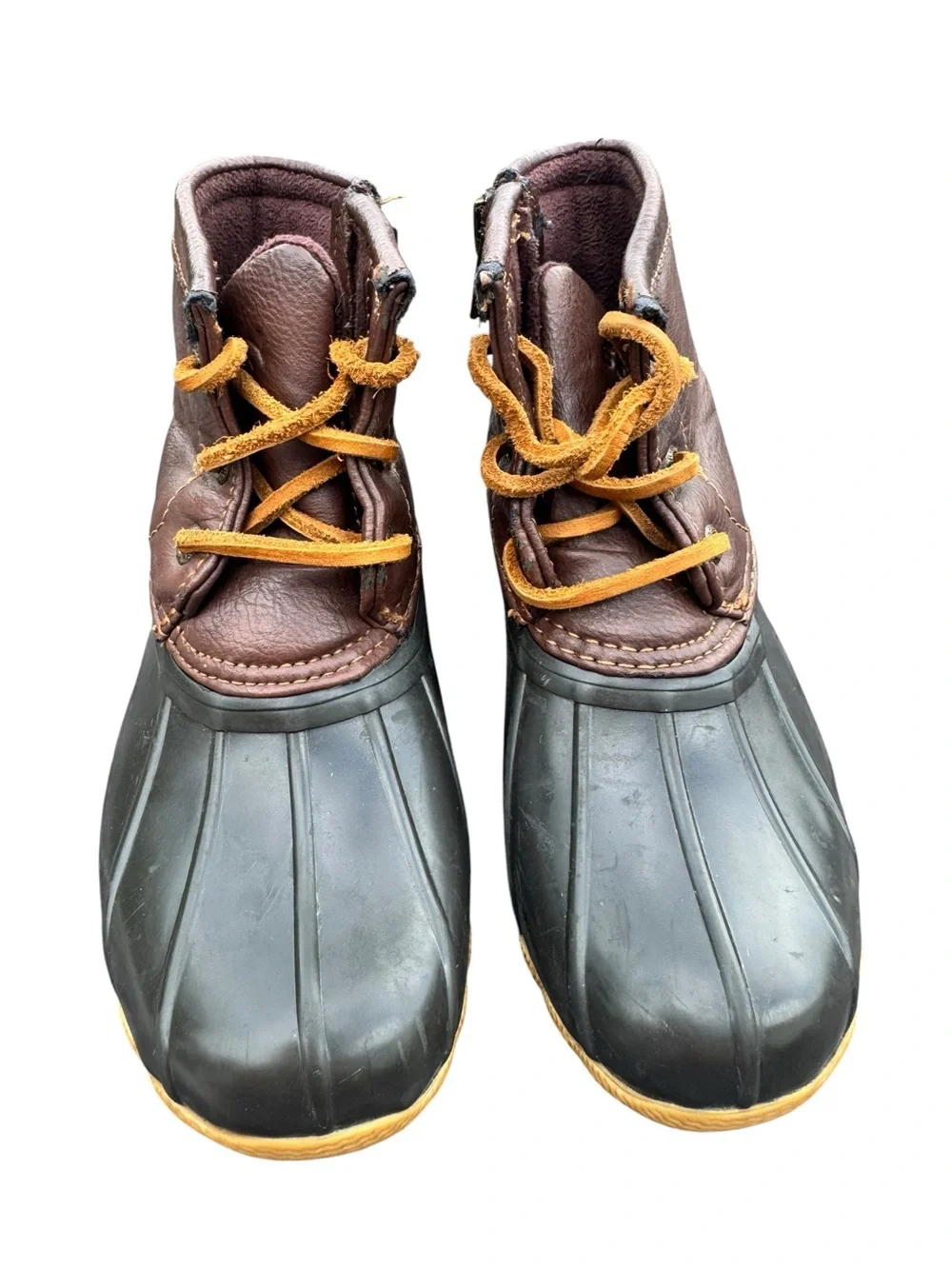 Sperry Saltwater Duck Boots  girls 10M Brown Black Waterproof Rain  CG55362A